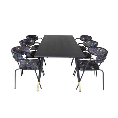 Hioshop Dipp180x90BLBR eethoek eetkamertafel zwart en 6 Arrow eetkamerstal product