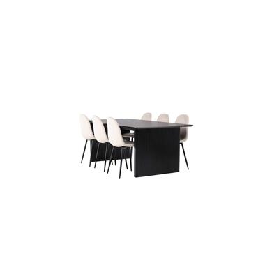 Hioshop Vail eethoek tafel zwart en 6 Polar stoelen beige product