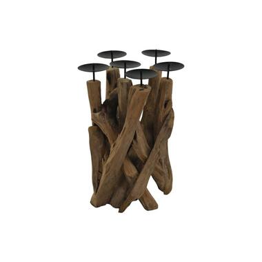 Kaarsenhouder 6 Kaarsen-27x27x39-Naturel/Zwart-Teak/Metaal product