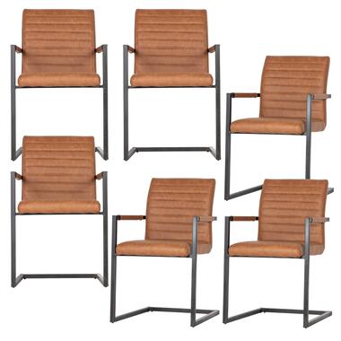 WOOOD eetkamerstoelen Bas - Pu - Cognac - Set van 6 product