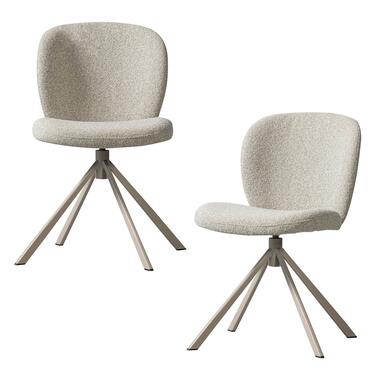 WOOOD eetkamerstoelen Femke - Bouclé - Naturel - Set van 2 product