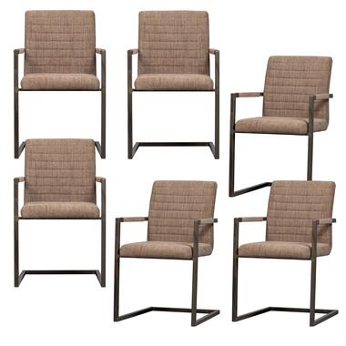 WOOOD eetkamerstoelen Bas - Geweven Stof - Bruin Melange - Set van 6 product