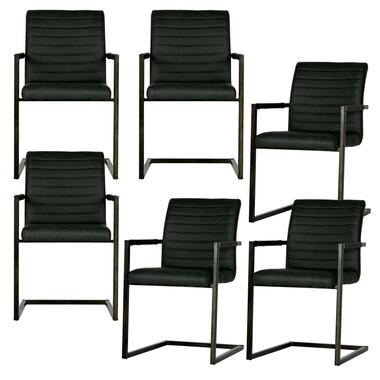 WOOOD eetkamerstoelen Bas - Pu - Grijs - Set van 6 product