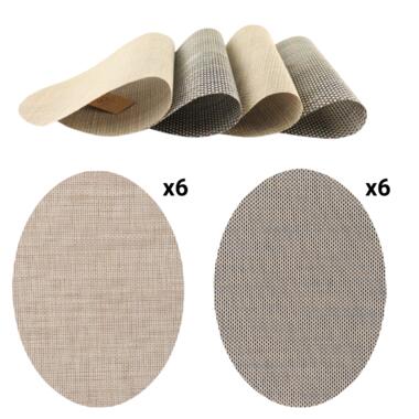 OTIX Placemats Set van 12 Kunststof Ovaal Beige Zwart/Wit 48x35cm product