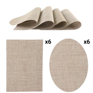 OTIX Placemats Set van 12 Kunststof Rechthoekig en Ovaal Beige product