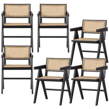 WOOOD eetkamerstoelen rattan Gunn - Hout - Zwart- Set van 6 product