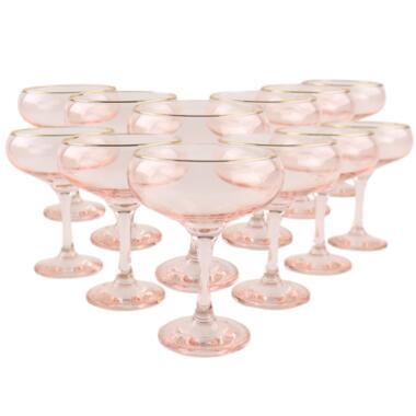 OTIX Champagnecoupe Glazen Set van 12 Roze Champagneglazen met Gouden Randje... product