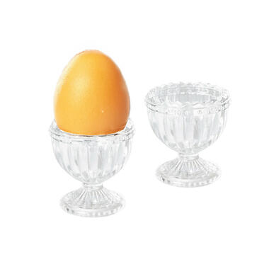 Excellent Houseware luxe eierdopjes - 2x stuks - transparant - gedecoreerd glas product