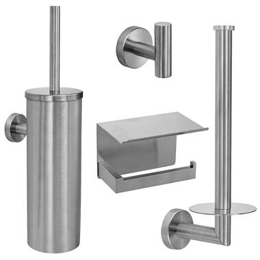 VDN Stainless Toiletaccessoireset zilver 4-delig - Geborsteld RVS product