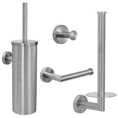 VDN Stainless Toiletaccessoireset zilver 4-delig - Geborsteld RVS product