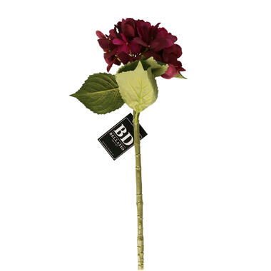 Bellatio Design kunstbloem Hortensia tak - bordeaux rood - 48 cm product