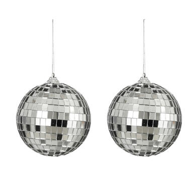 House of Seasons kerstballen - disco - 2x st - zilver - 10 cm product