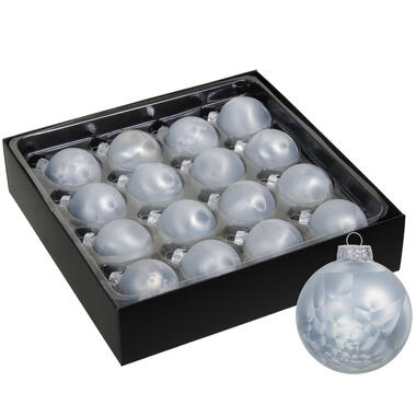 Othmar Decorations Luxe kerstballen - 16x -4 cm - wit/grijs -glas product