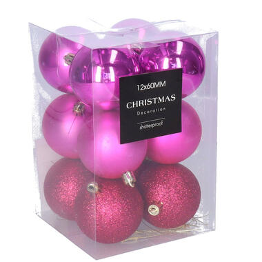 Christmas Decoration kerstballen - 12x - 6 cm - fuchsia roze product