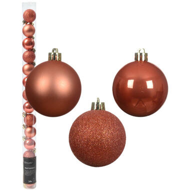 Decoris Mini kerstballen - 14x- oranje - D3 cm - kunststof product