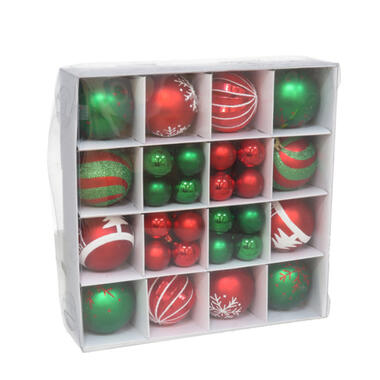 Gerimport Kerstballen en ornamenten - 42x - rood/groen -kunststof product