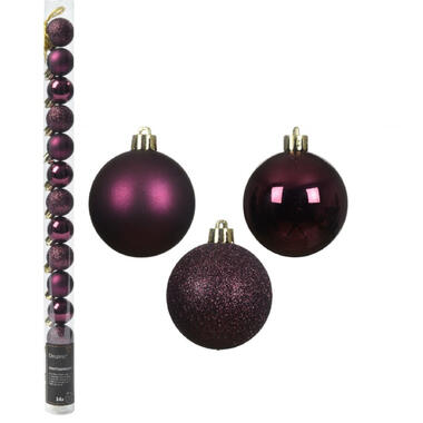 Decoris Mini kerstballen - 14x- donkerpaars - D3 cm - kunststof product