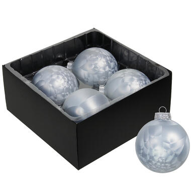 Othmar Decorations Luxe kerstballen - 4x -8 cm - wit/grijs -glas product