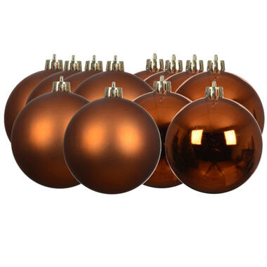 Decoris kerstballen - 12x st - 6 cm - koper/cognac bruin product