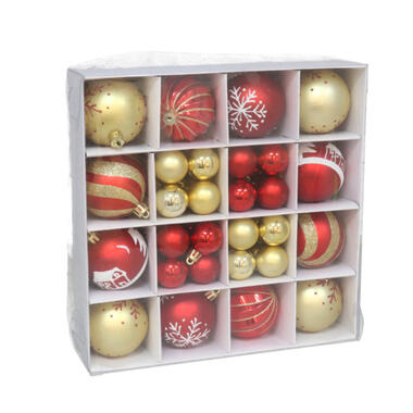 Gerimport Kerstballen en ornamenten - 42x -rood/goud -kunststof product