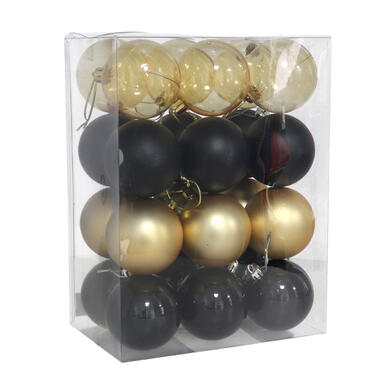 Gerimport kerstballen - 24x st- 6 cm - zwart/goud - kunststof product