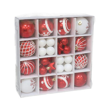 Gerimport Kerstballen en ornamenten - 42x -rood/wit - kunststof product