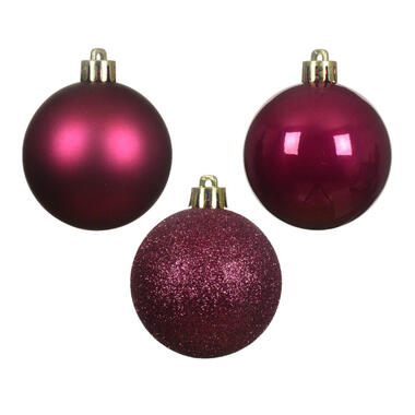 Decoris Mini kerstballen - 14x- donkerroze - D3 cm - kunststof product