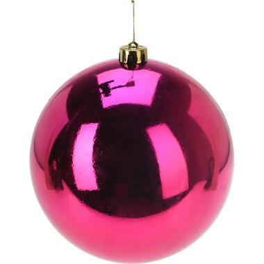 Grote decoratie kerstbal - fuchsia roze - 18 cm - kunststof product