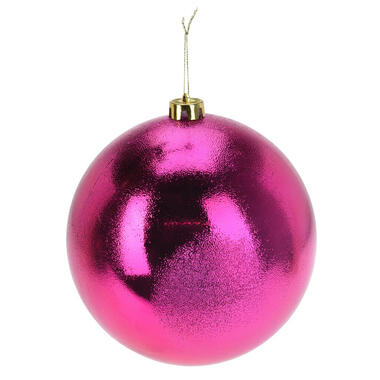 Grote decoratie kerstbal - fuchsia roze - 18 cm - kunststof product