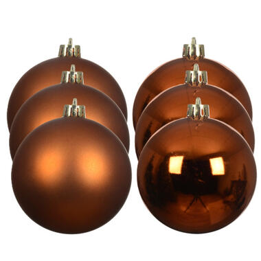 Decoris kerstballen - 6x st - 8 cm - koper/cognac bruin product