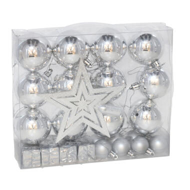 Gerimport Kerstballen en ornamenten - 29x - zilver kunststof product