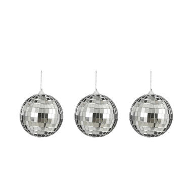 House of Seasons kerstballen - disco - 3x st - zilver - 8 cm product