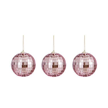 House of Seasons kerstballen - disco - 3x st - roze - 8 cm product