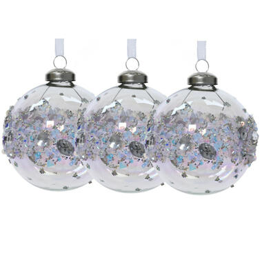 Decoris Luxe kerstballen - 3x -8 cm - transparant parelmoer -glas product