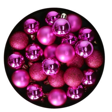 Christmas Decoration kerstballen - 24x st - 3 cm - fuchsia roze product