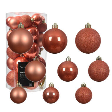 Decoris kerstballen - 30x st - 4, 5 en 6 cm - pompoen oranje product