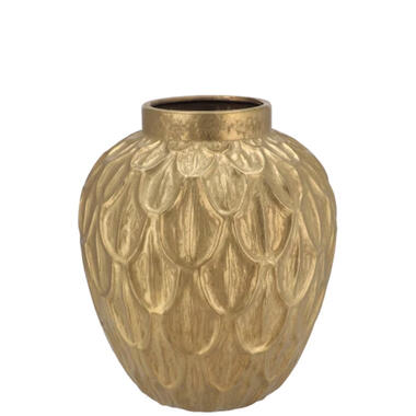 DK Design Bloemenvaas rond - goud - veren relief - 27 x 30 cm product