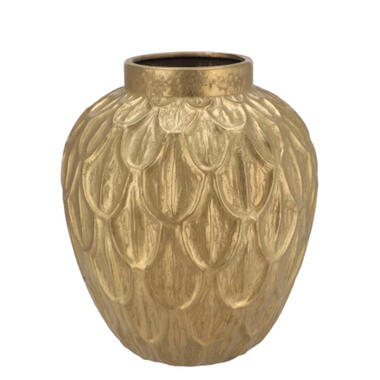 DK Design Bloemenvaas rond - goud - veren relief - 31 x 35 cm product