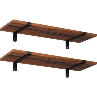 Wandplank, set van 2, 60 x 20 x 7 cm, zwevende plank, bruin-zwart product