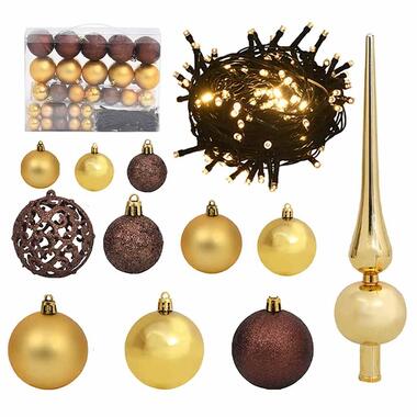 vidaXL 61-delige Kerstballenset met piek en 150 LED's goud en brons product