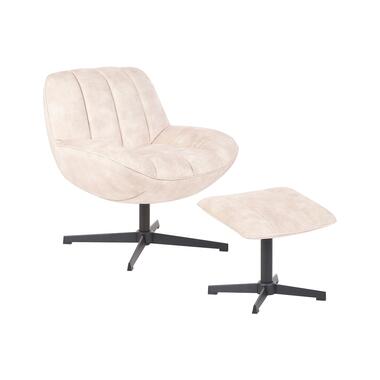 LIA - Fauteuil met hocker - Beige - Fluweel product