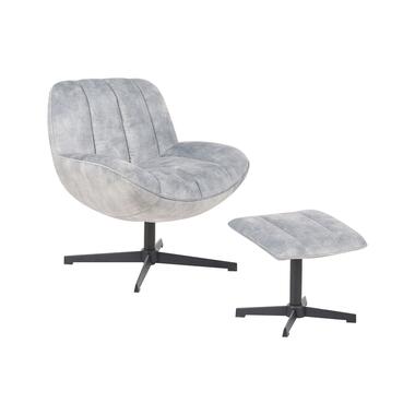 LIA - Fauteuil met hocker - Grijs - Fluweel product