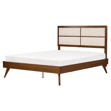 POISSY - Tweepersoonsbed - Donkerhout/Beige - 160 x 200 cm - MDF product