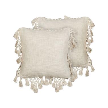 OLEARIA - Sierkussen set van 2 - Beige - 45 x 45 cm - Katoen product