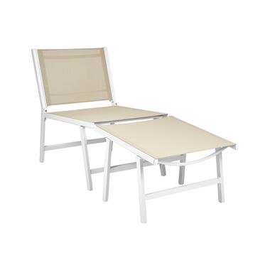 MARCEDDI -Tuinstoel met voetenbank - Beige/Wit - Textileen product