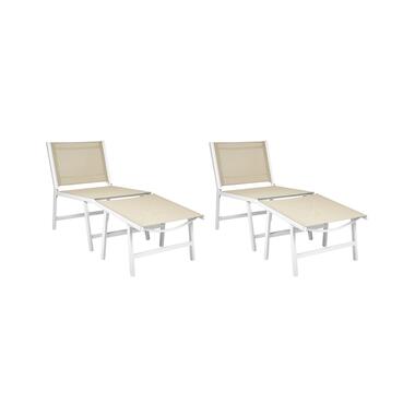 MARCEDDI -Tuinstoel met voetenbank set van 2 - Beige - Textileen product