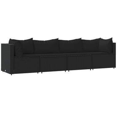 vidaXL 4-delige Loungeset met kussens poly rattan zwart product