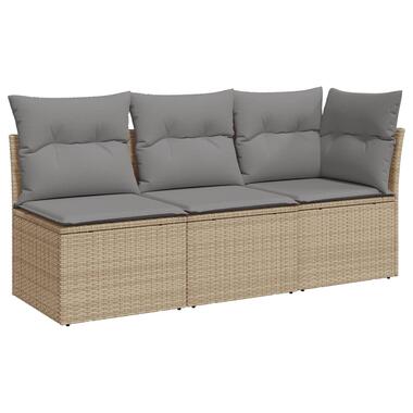 vidaXL Tuinbank 3-zits met kussens poly rattan beige product