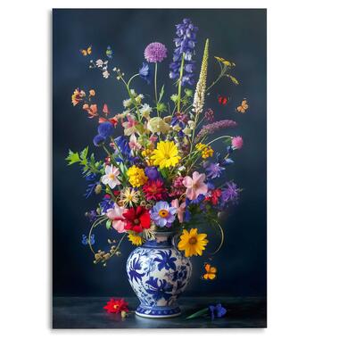 Glasschilderij Delfts Blauw bloemen - 116x78cm - Bont product