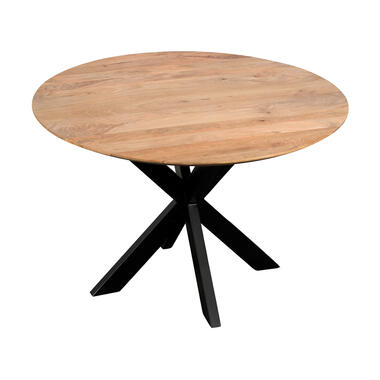 QUVIO Eettafel Sofia – Rond – Ø120 – Kruispoot – Zwart – Naturel product